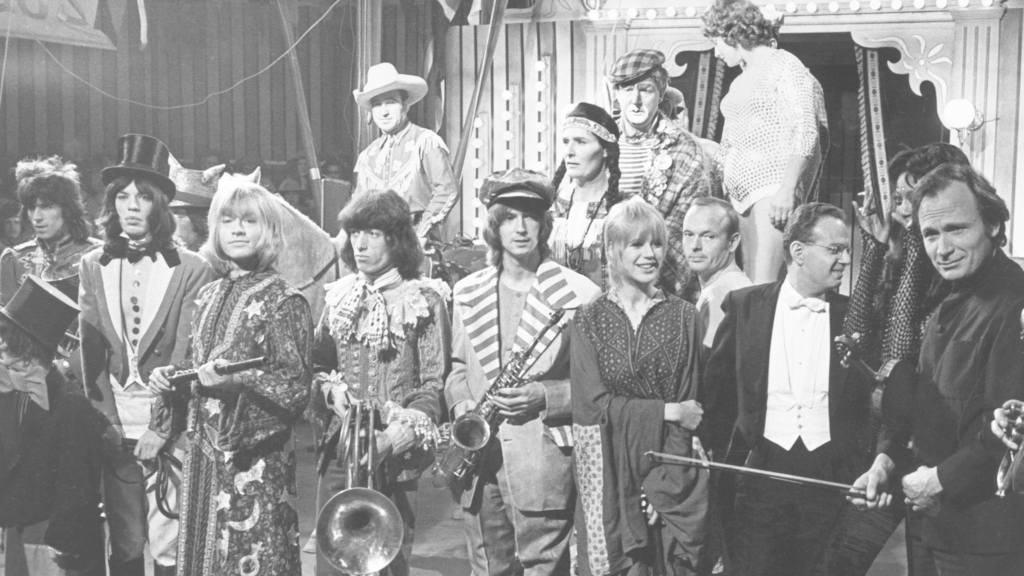 The Rollings Stones, Marianne Faithfull and other performers at the Rock and Roll Circus. CREDIT: Michael Randolf/Courtesy of the production company