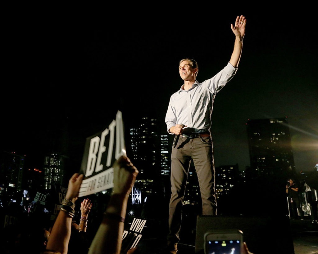  Beto O'Rourke speaks on stage during the Willie Nelson concert in support of his campaign for U.S. Senate at Auditorium Shores on September 29, 2018 in Austin, Texas. CREDIT: GARY MILLER/GETTY IMAGES