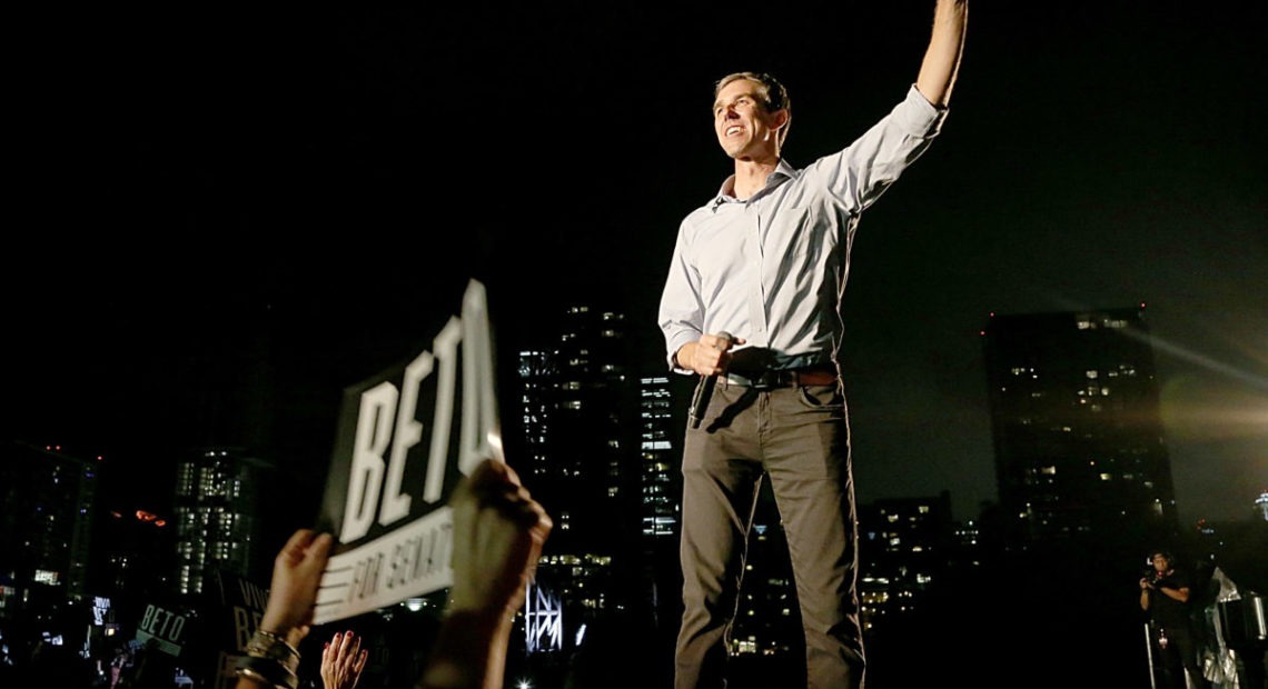 Beto O'Rourke speaks on stage during the Willie Nelson concert in support of his campaign for U.S. Senate at Auditorium Shores on September 29, 2018 in Austin, Texas. CREDIT: GARY MILLER/GETTY IMAGES