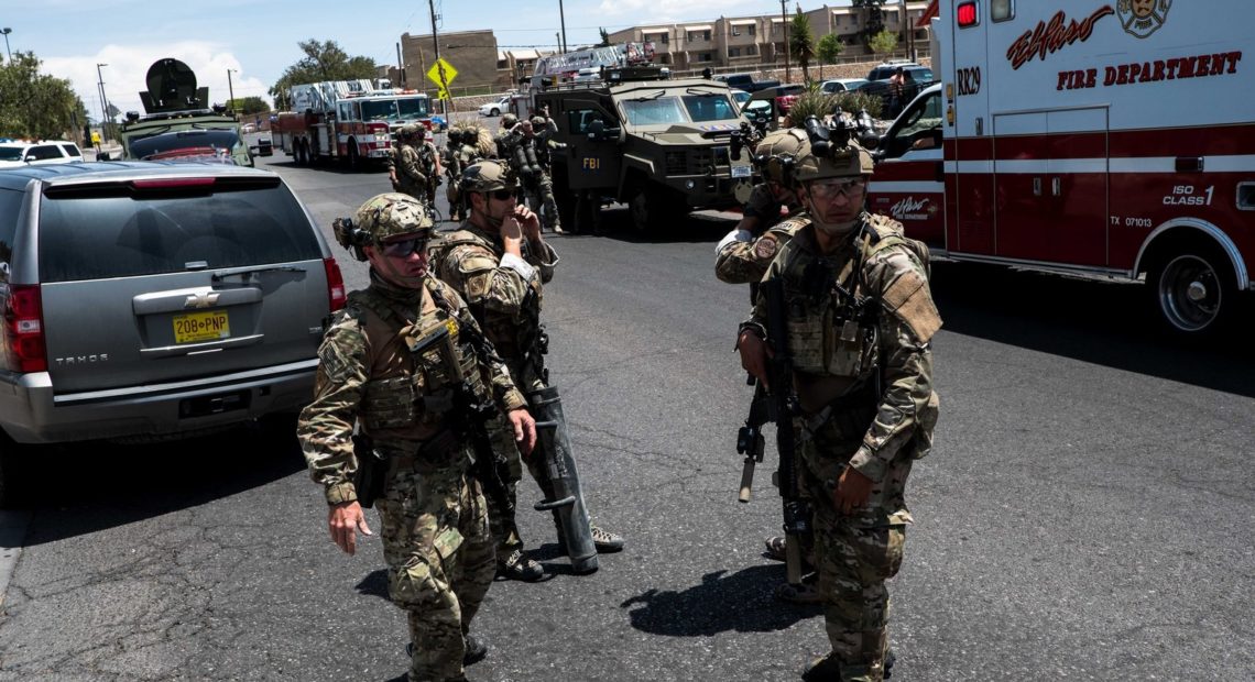 Law enforcement agencies respond to an active shooter at a Walmart near the Cielo Vista Mall in El Paso, Texas, on Saturday. Joel Angel Juarez/AFP/Getty Images
