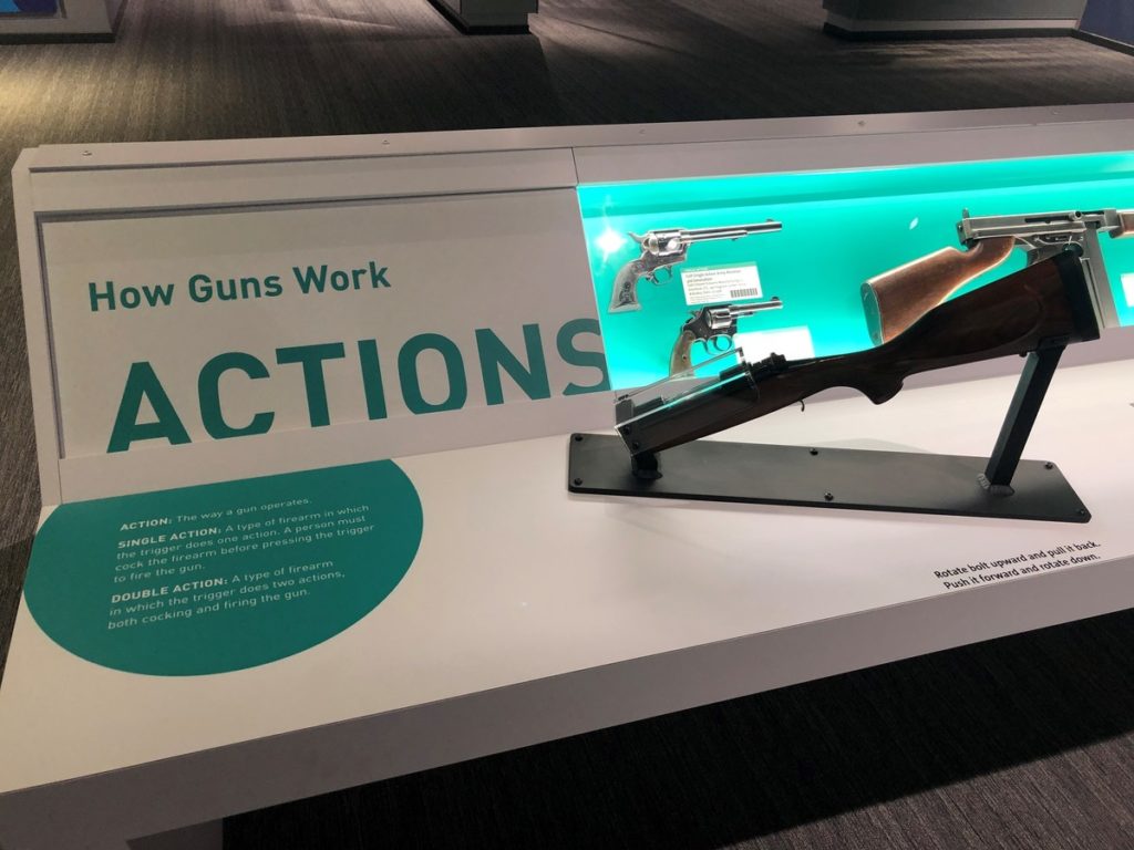Some of the Cody Firearms Museum exhibits focus on the design and mechanics of guns. Kamila Kudelska/Wyoming Public Radio