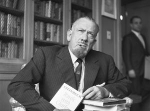 Author John Steinbeck, whose novel "The Grapes of Wrath" ranks as one of the classics of the 20th century American letters, holds a press conference October 25th after being awarded the 1962 Nobel Prize for Literature.