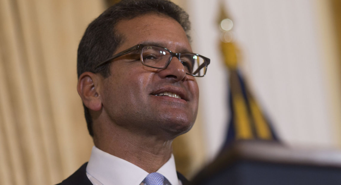 Pedro Pierluisi, sworn in as Puerto Rico's new governor, speaks during a press conference, in San Juan, Puerto Rico, on Friday. CREDIT: Dennis M. Rivera Pichardo/AP