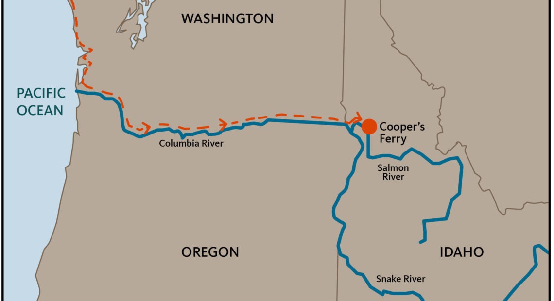 The possible migration route the earliest Americans took to arrive in western Idaho. CREDIT: Teresa Hall / Oregon State University