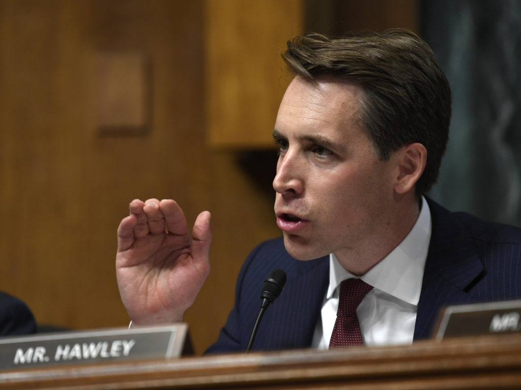 Sen. Josh Hawley has made it a point to challenge the major tech companies since his election in 2018. Susan Walsh/AP