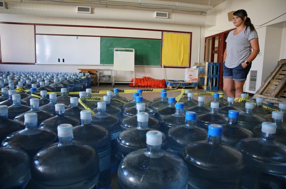 Volunteer Emergency Manager Dorothea Thurby of Warm Springs takes inventory of bottled water Aug. 2, 2019. CREDIT: Emily Cureton/OPB