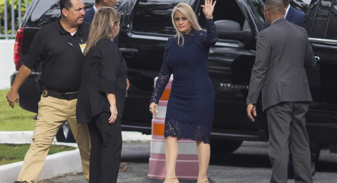 Justice Secretary Wanda Vázquez arrives at the Supreme Court, in San Juan, Puerto Rico, before she was sworn in as governor early Wednesday evening. Dennis M. Rivera Pichardo/AP