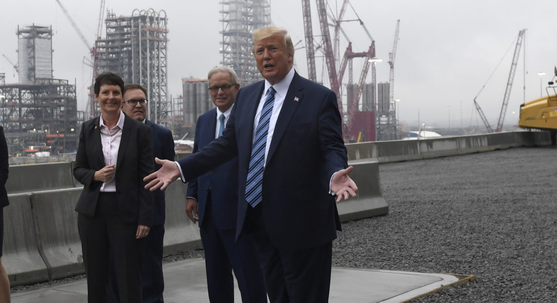 President Donald Trump speaks while on a tour of Shell's soon-to-be completed Pennsylvania Petrochemicals Complex in Beaver County, Pa. on Tuesday. Susan Walsh/AP