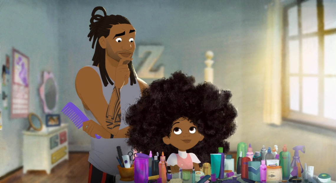 The new animated short Hair Love follows the story of an African American father trying to do his daughter's hair. Courtesy of Sony Pictures Animation