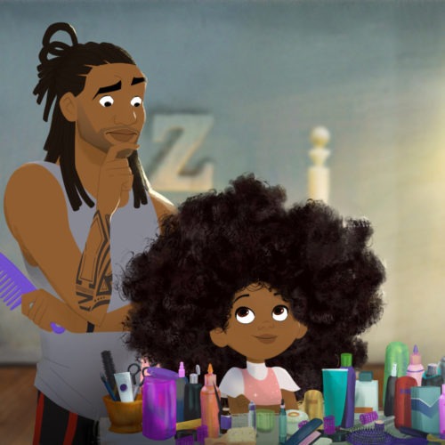 The new animated short Hair Love follows the story of an African American father trying to do his daughter's hair. Courtesy of Sony Pictures Animation