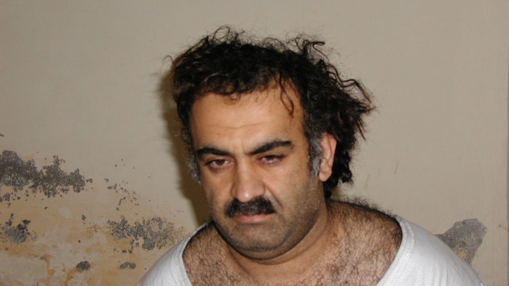 Khalid Sheikh Mohammed, seen shortly after his capture during a 2003 raid in Pakistan, is accused of masterminding the Sept. 11, 2001, terrorist attacks that killed nearly 3,000 people. CREDIT: AP