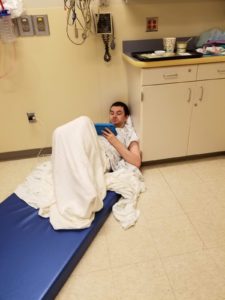 At St. Peter's Hospital in Olympia, Guinotte slept on the floor because he would use his bed frame to reach the ceiling tiles and knock them down. CREDIT COURTESY CAROLYN GUINOTTE