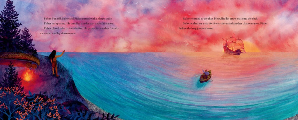"Before Sun fell, Sailor and Fisher parted with a sleepy smile." Michaela Goade/Little, Brown Books for Young Readers