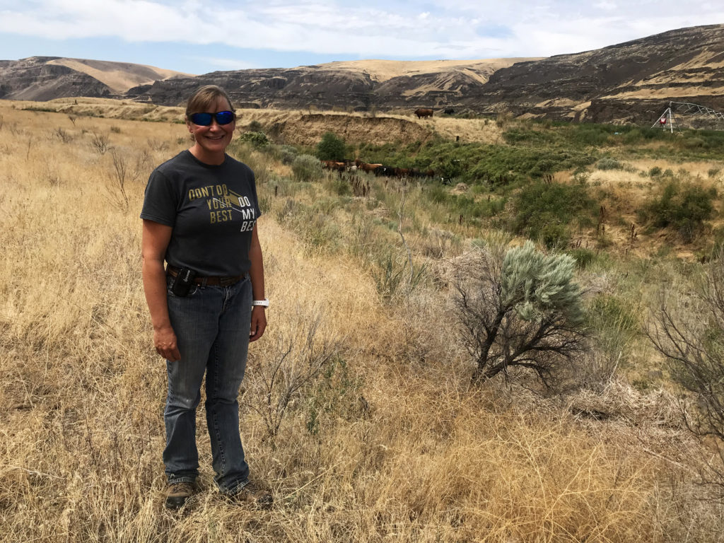 Central Washington rancher Molly Linville would like ranchers to be able to fight fires on their own property in the state. She hopes the state will allow ranchers to form rangeland fire protection associations in areas where no agency is assigned to respond to wildland fires. CREDIT: Courtney Flatt/NWPB