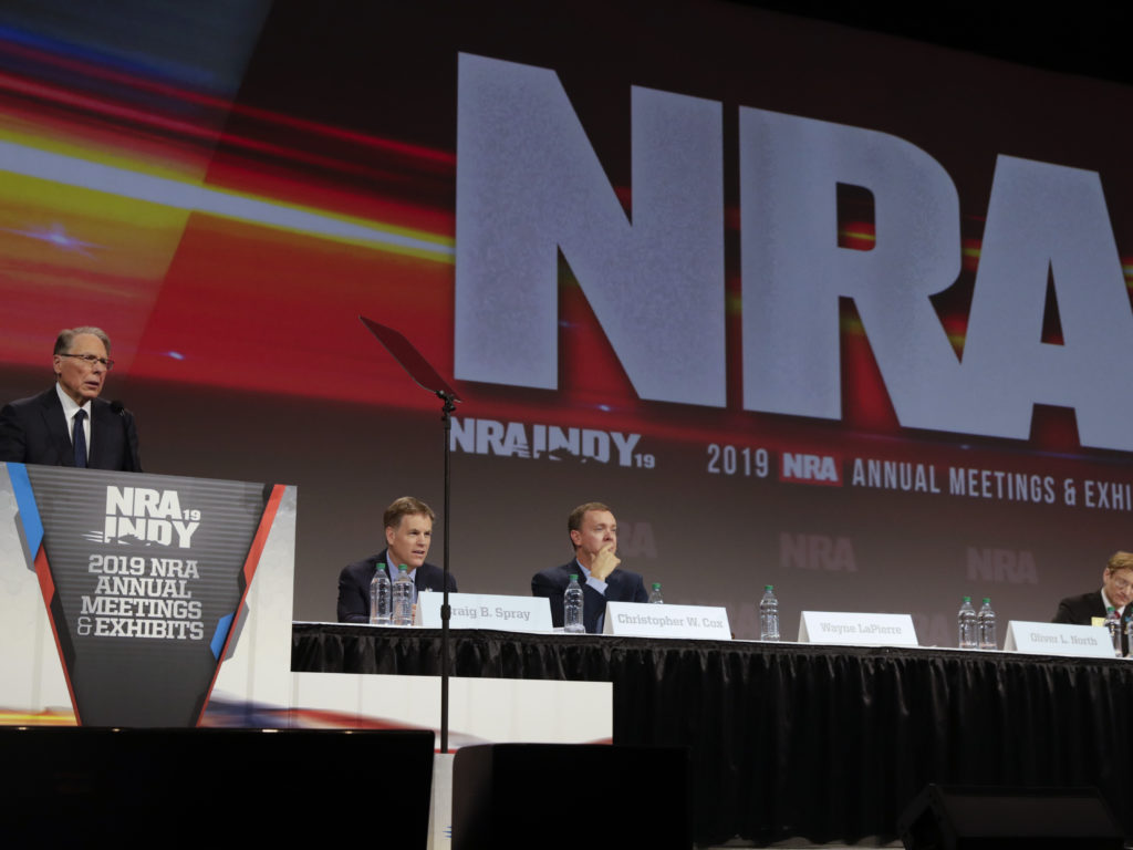 National Rifle Association Chief Executive Wayne LaPierre speaks at the NRA Annual Meeting in Indianapolis in April.