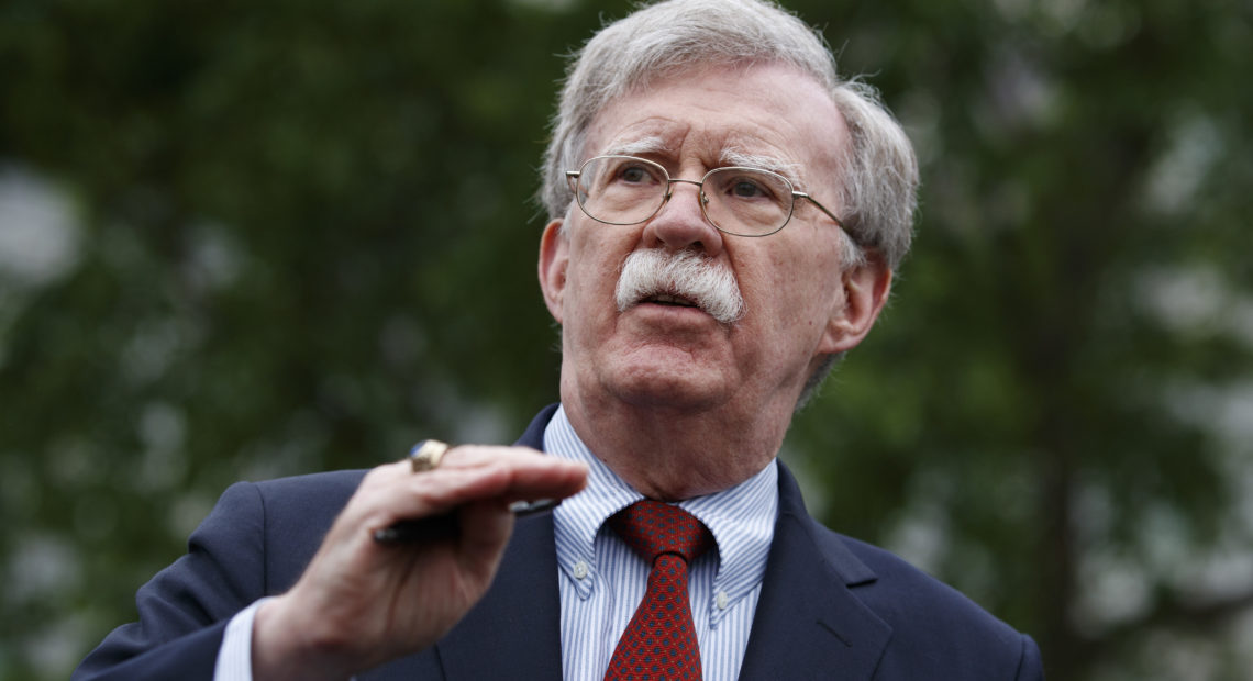 National security adviser John Bolton talked to reporters outside the White House. The hawkish former U.N. ambassador is stepping down. CREDIT: Evan Vucci/AP