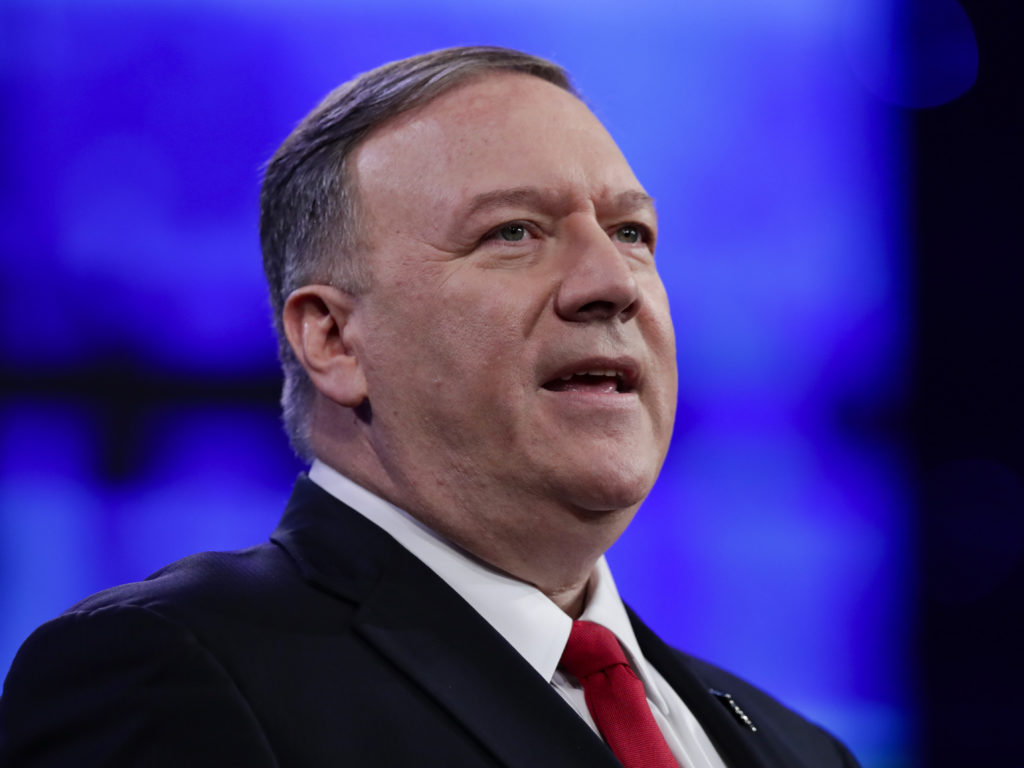 Secretary of State Mike Pompeo speaking at the National Convention of The American Legion in Indianapolis in August 2019. Michael Conroy/AP