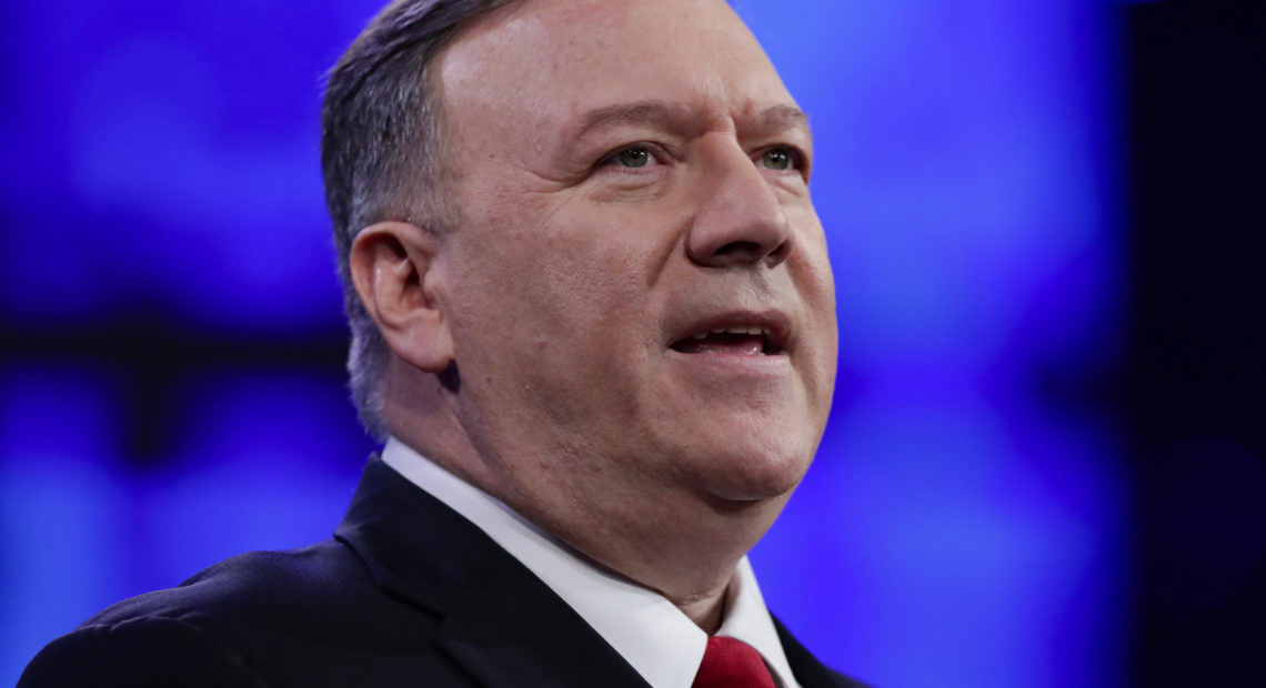 Secretary of State Mike Pompeo speaking at the National Convention of The American Legion in Indianapolis in August 2019. Michael Conroy/AP