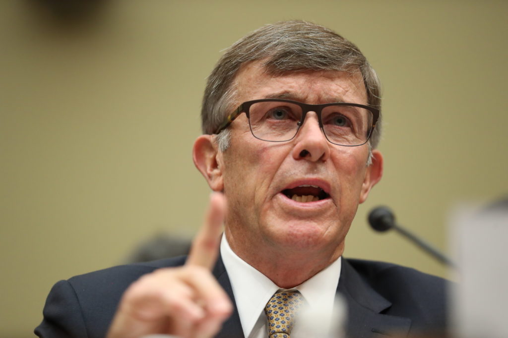 Acting Director of National Intelligence Joseph Maguire testifies before the House intelligence committee on Capitol Hill on Thursday. Andrew Harnik/AP