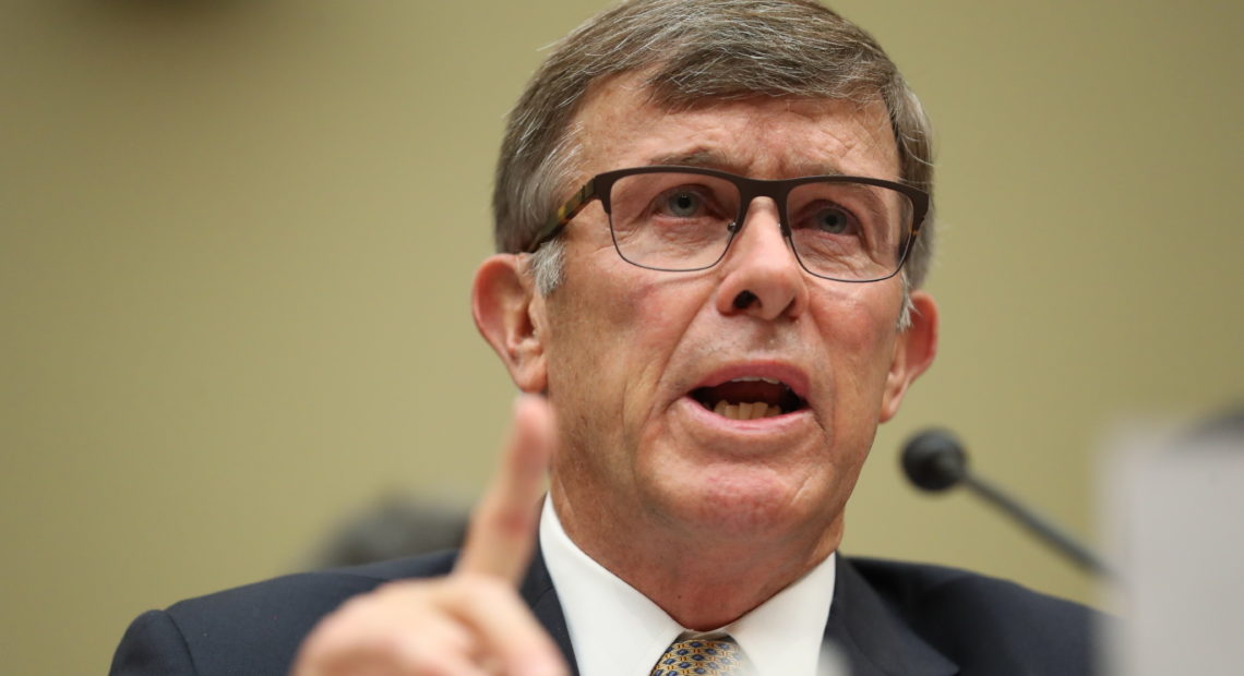 Acting Director of National Intelligence Joseph Maguire testifies before the House intelligence committee on Capitol Hill on Thursday. Andrew Harnik/AP