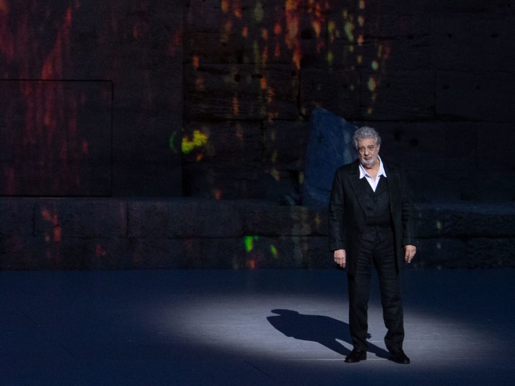 Plácido Domingo on stage in July. Domingo was scheduled to perform at New York's Metropolitan Opera on Wednesday but withdrew following accusations of harassment. Christophe Simon/AFP/Getty Images