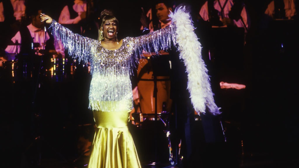 Celia Cruz performs in New York in 1995. That same year, Deborah Paredez saw her at Chicago's Aragon Ballroom. "Cruz opened her mouth, the band lifted their horns and we came together on the dancefloor," she says. Jack Vartoogian/Getty Images/Getty Images