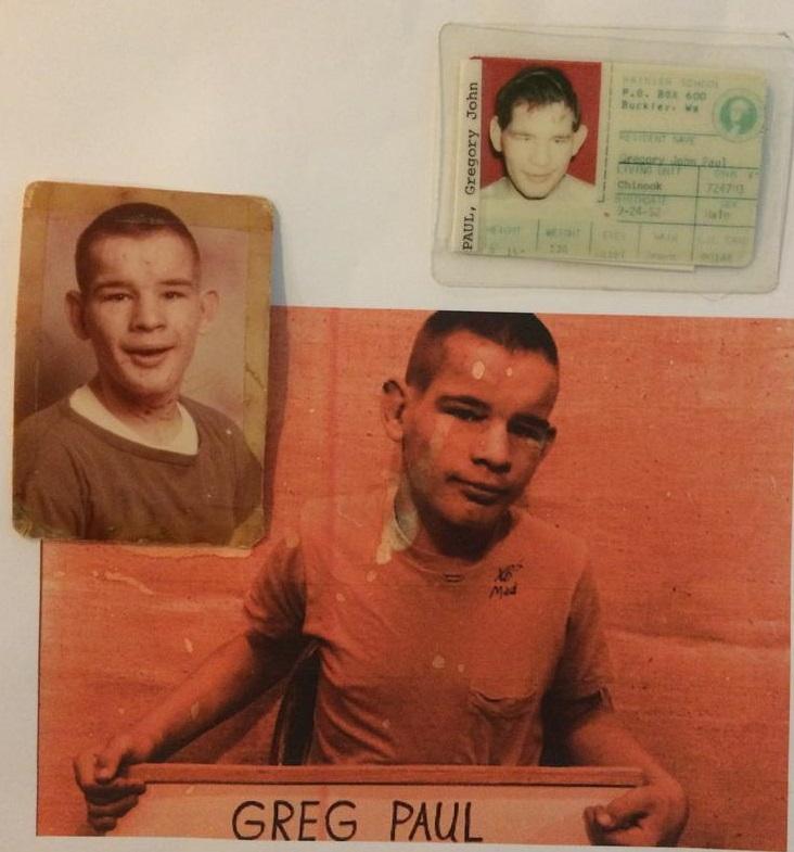 This photo montage shows Gregory Paul as a boy after he was sent to live in the Rainier School for the developmentally disabled. He moved there at age 12 and stayed 55 years. COURTESY OF MARYANN BROOKHART