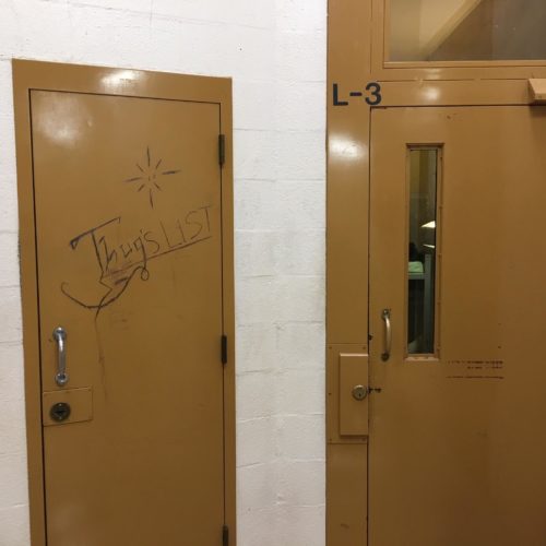 Jailhouse graffiti is common in the Mason County Jail which opened in 1985. CREDIT: Austin Jenkins/N3