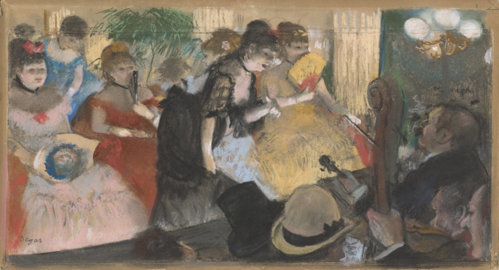 An exhibition of 64 pastel works of art are now on view at the National Gallery in Washington, D.C. Pastels are fragile, and therefore a challenge to display. Above, Edgar Degas' Café-Concert, which he drew in 1876-77. CREDIT: National Gallery of Art