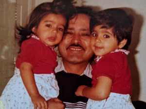 Aarti Shahani as a child with her sister and her father.