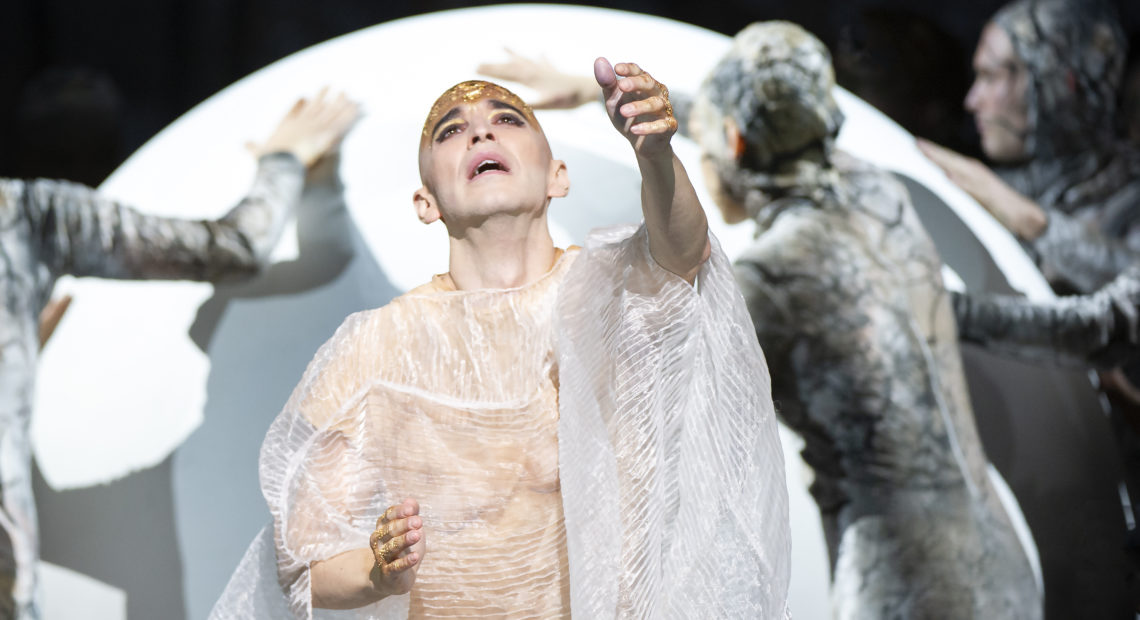 Anthony Roth Costanzo stars in the title role of the Metropolitan Opera's production of Philip Glass' Akhnaten. Richard Hubert Smith/English National Opera/Metropolitan Opera