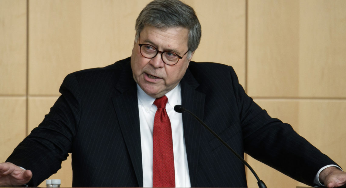 Attorney General William Barr speaks at an event in Washington earlier this month. On Monday, he issued a proposed rule seeking to allow the federal government collect DNA samples from more than 740,000 immigrants every year. Jacquelyn Martin/AP