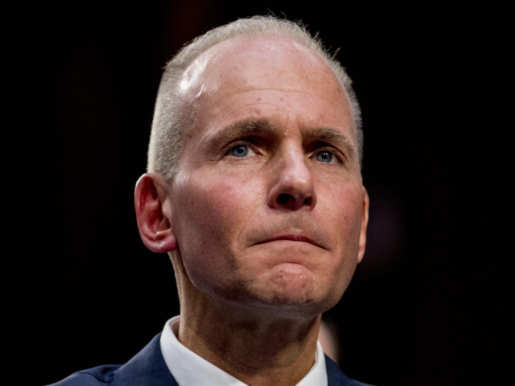 Boeing President and CEO Dennis Muilenburg appeared before the Senate Transportation Committee on future of the grounded 737 Max on Tuesday. Andrew Harnik/AP