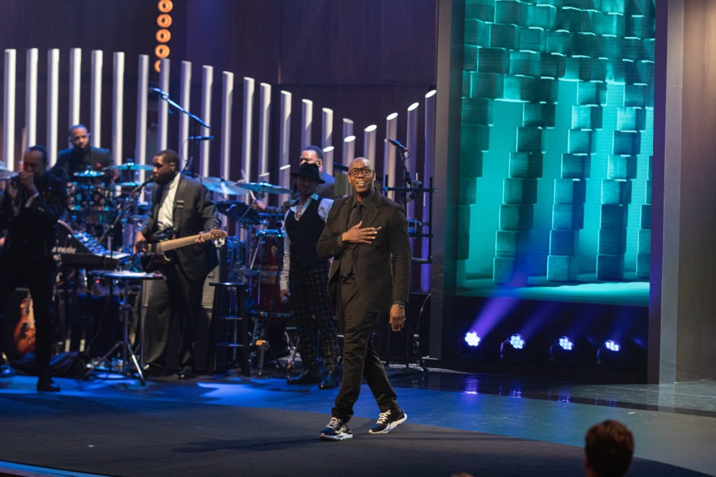 Dave Chappelle accepts the Mark Twain Prize for American Humor at the John F. Kennedy Center for the Performing Arts. PBS will air a television special of the ceremony in January. Tracey Salazar/Courtesy of the Kennedy Center