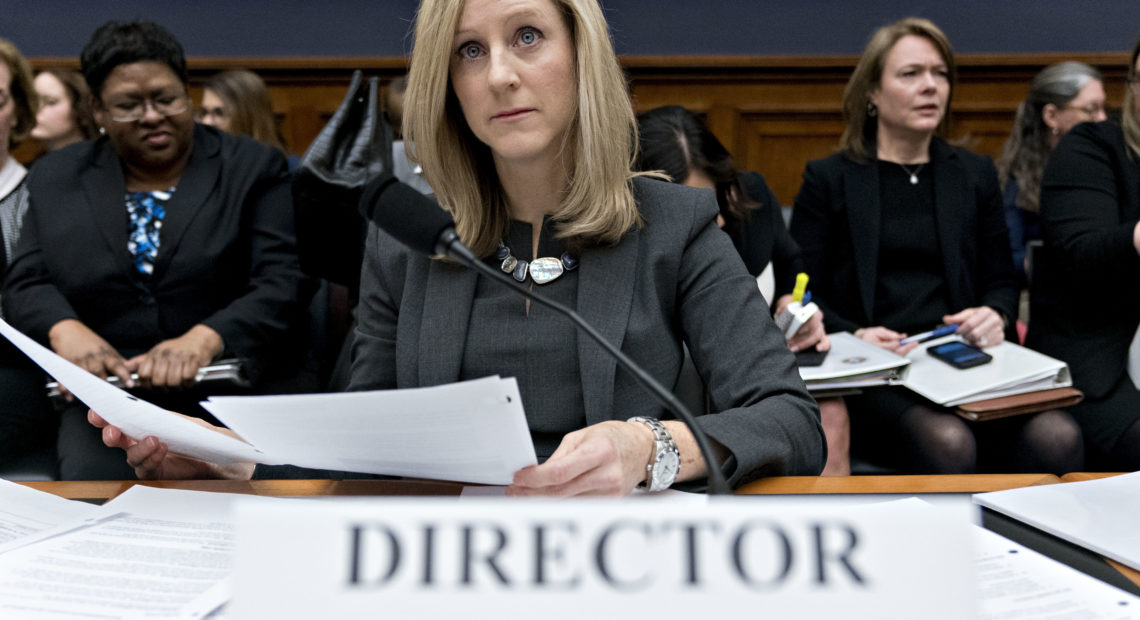 Kathleen Kraninger is director of the Consumer Financial Protection Bureau, an agency that was thwarted by the U.S. Department of Education from examining problems with a troubled student loan forgiveness program. CREDIT: Andrew Harrer/Bloomberg via Getty Images