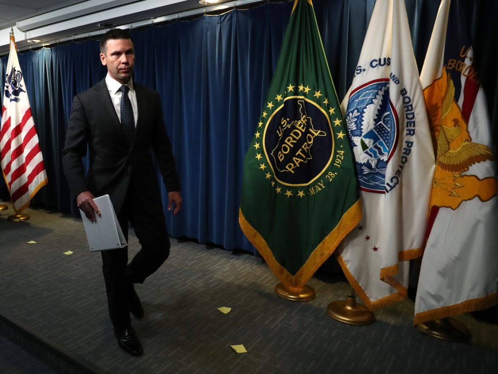Acting Secretary of Homeland Security Kevin McAleenan holds a news conference in June. Mark Wilson/Getty Images