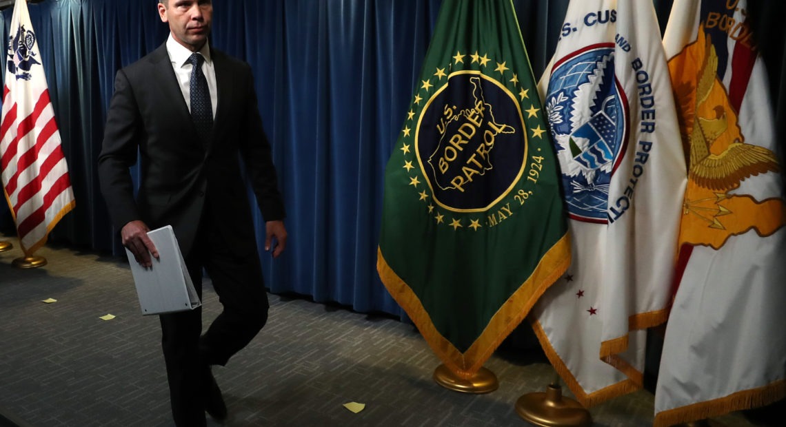 Acting Secretary of Homeland Security Kevin McAleenan holds a news conference in June. Mark Wilson/Getty Images