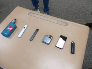 Don Daniels, a Chatfield High teacher in Littleton, Colo., runs the school's tobacco education program, and keeps these vaping devices (confiscated from students) on hand to show students and parents what they look like.