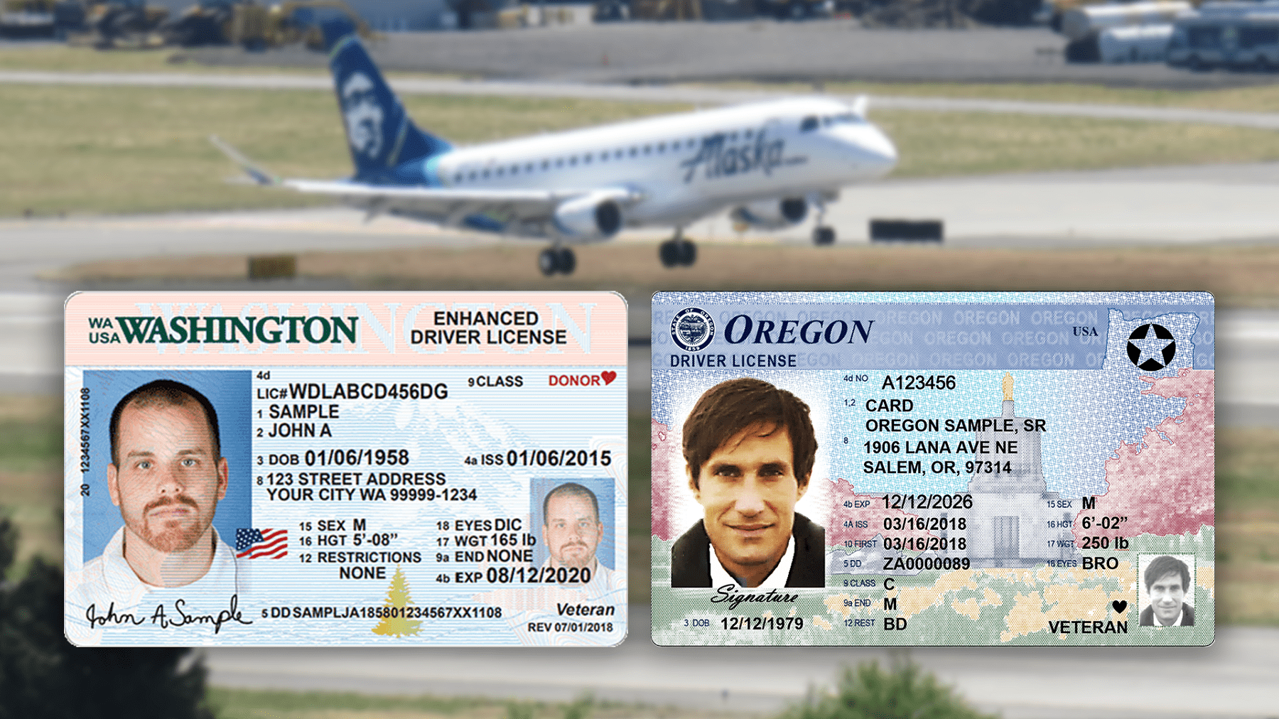 Domestic air travelers are on notice to have federally acceptable ID cards by October 1, 2020. COMPOSITE PHOTO BY MCKAYLA FOX / NWPB