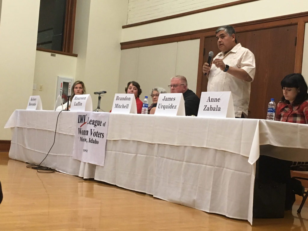 Moscow City Council candidate James Urquidez speaks at an Oct. 23 candidate forum. CREDIT: Scott A. Leadingham/NWPB