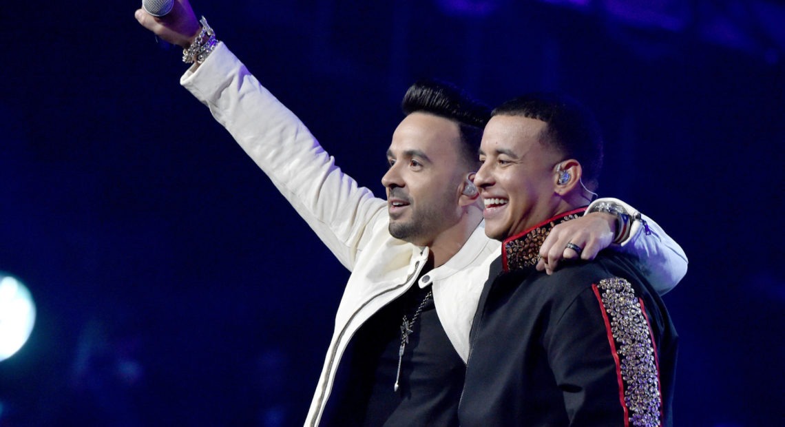 Luis Fonsi (left) and Daddy Yankee perform "Despacito" during the 60th Annual Grammy Awards in 2018. CREDIT: Lester Cohen/Getty Images for NARAS