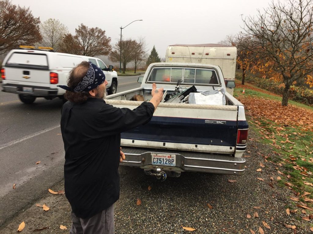 A man who identified himself as Ricky Smith, and who asked that his face not be shown, is among the homeless people living in RVs and trailers along Deschutes Parkway in Olympia, which is part of Washington's Capitol campus. Smith said the state should let them stay as long as the campers don't make a mess.