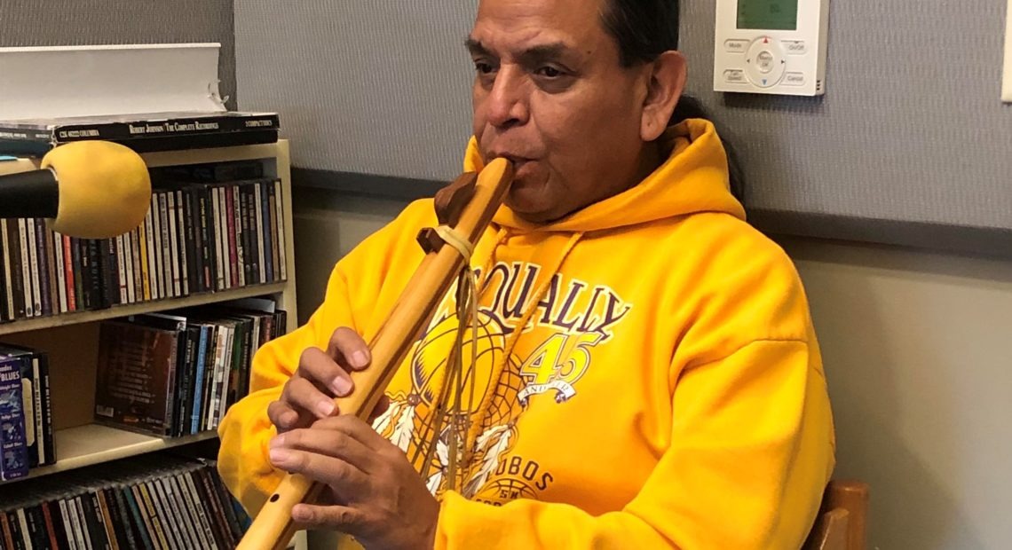 Tim Brooks, a member of the Confederated Tribes of the Colville, provided flute music for a song that's a finalist for a Native American Music Award. CREDIT: Doug Nadvornick/SPR
