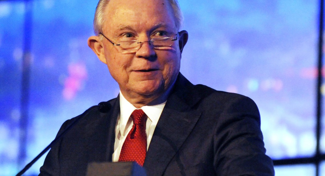 Former U.S. Attorney General Jeff Sessions addresses a business group in Montgomery, Ala., last year. Sessions announced Thursday that he will run to regain his old Senate seat. Jay Reeves/AP