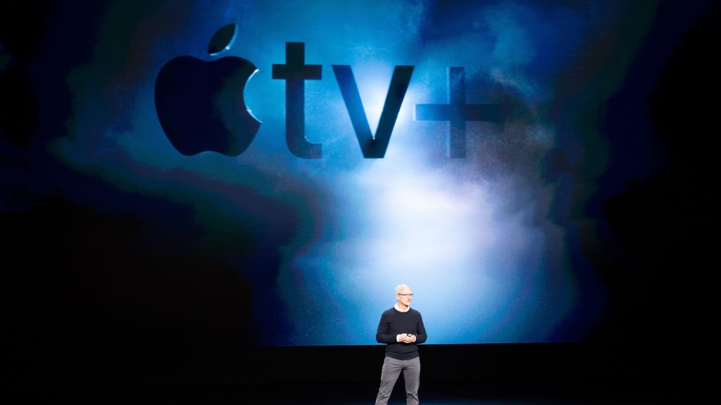 Apple CEO Tim Cook introduced Apple TV during a launch event in March. The service is now live. Noah Berger/AFP via Getty Images