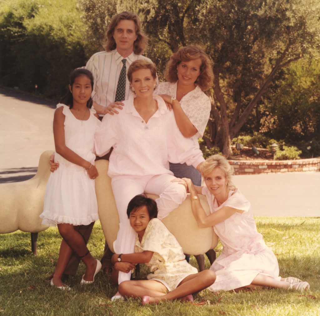 Andrews (center) poses with her children and step-children. Standing from left: Amelia, Geoff and Emma. Seated from left: Joanna and Jennifer. Hachette
