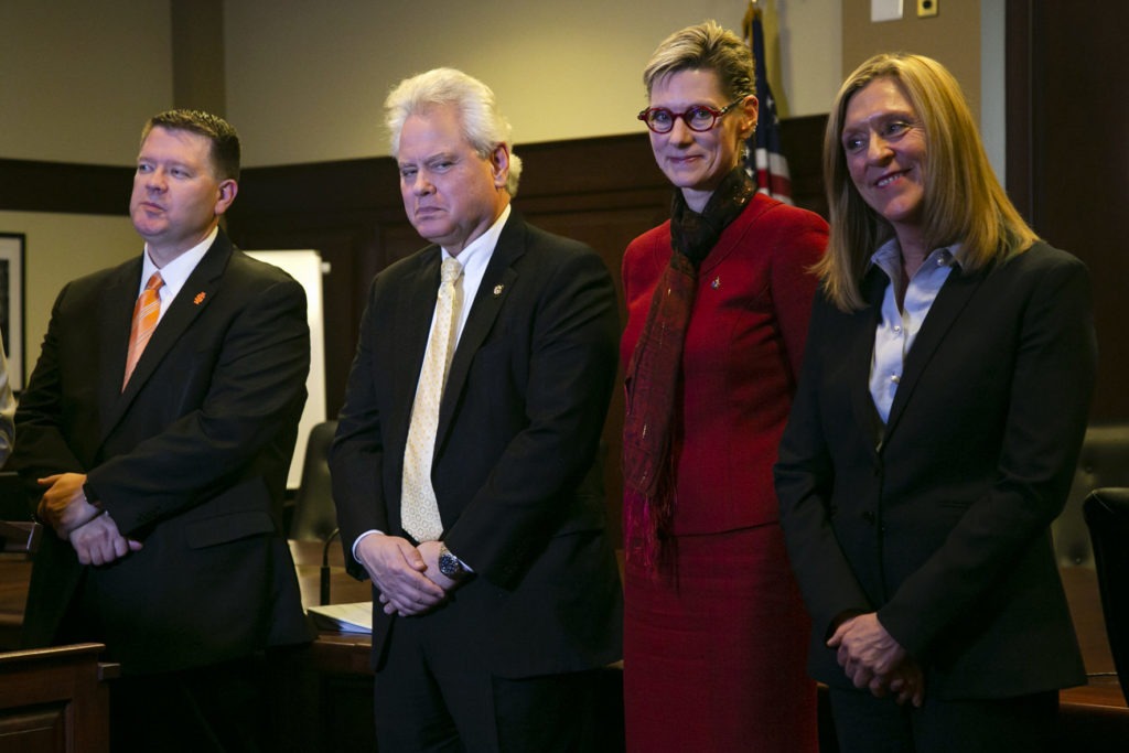 Idaho’s four college and university presidents — Idaho State University President Kevin Satterlee, University of Idaho President C. Scott Green, Boise State University President Marlene Tromp and Lewis-Clark State College President Cynthia Pemberton — had discussed a possible tuition freeze since spring. Sami Edge/Idaho Education News.