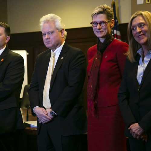 Idaho’s four college and university presidents — Idaho State University President Kevin Satterlee, University of Idaho President C. Scott Green, Boise State University President Marlene Tromp and Lewis-Clark State College President Cynthia Pemberton — had discussed a possible tuition freeze since spring. Sami Edge/Idaho Education News.