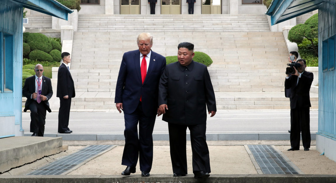North Korean leader Kim Jong Un and President Trump met in June inside the Demilitarized Zone separating South and North Korea. CREDIT: Getty Images