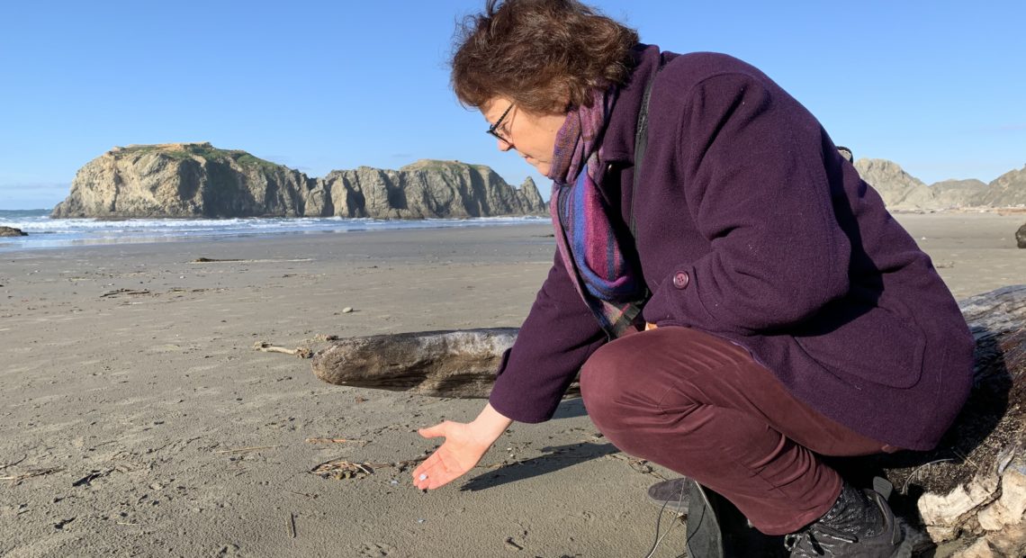 Angela Haseltine Pozzi founded Washed Ashore in 2010. The nonprofit turns plastics taken from Oregon's beaches into eye-opening sculptures of threatened marine life. CREDIT: Kirk Siegler/NPR